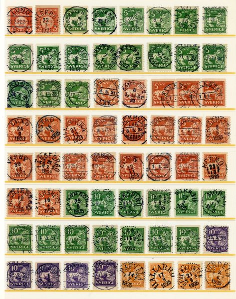 STÅENDE LEJON: ca 100ex med prakt- och lyx stämplar.