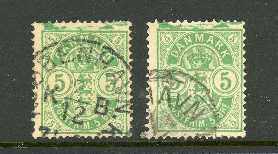 DANMARK 53; två ex med tryck-varianter.
