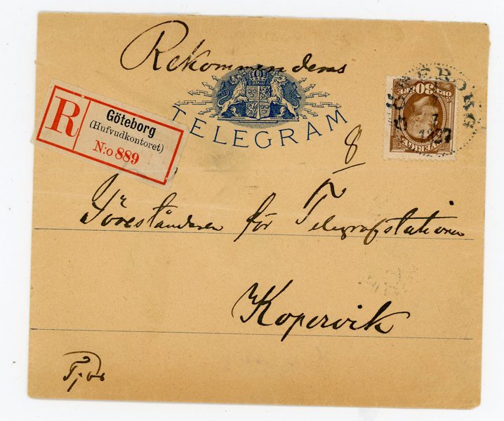 F58 Rekommenderat TELEGRAM till Norge, Göteborg 7.7.97, kht, veck.