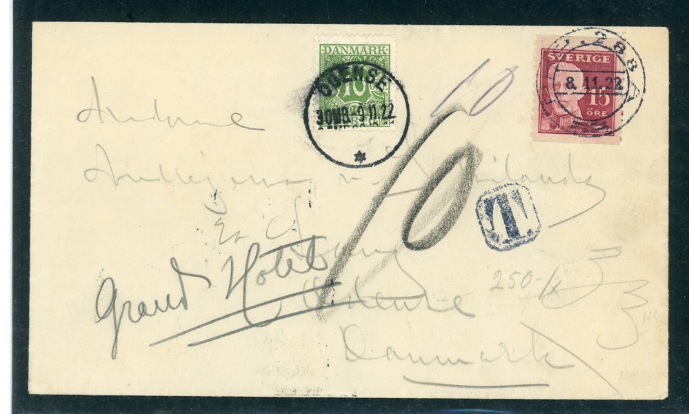 F150 Brev till Danmark, PKP 288A 8.11.22, lyx, lösen-belagt.