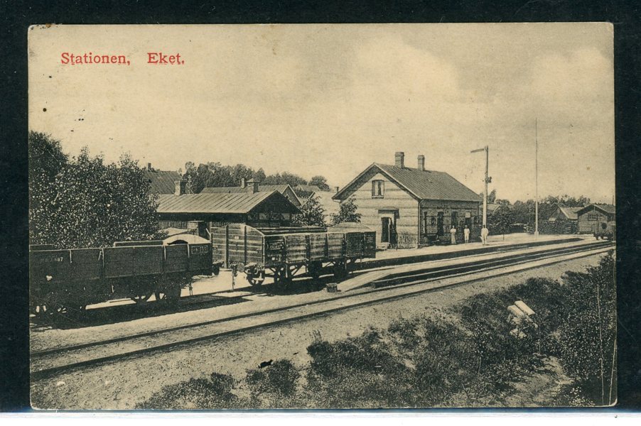 VYKORT: Eket Järnvägs-station med dito stämpel 1911