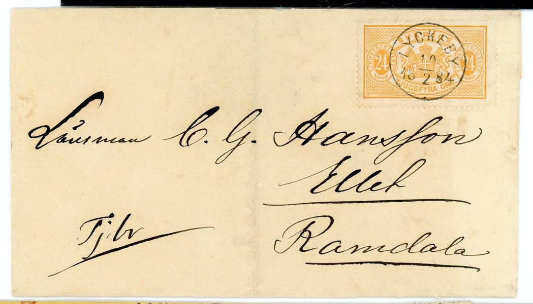 TJÄNSTE 20 på pr-lyx brev, Lyckeby 10.2.84. Mycket vackert!