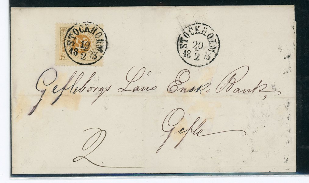 F24 Vackert dubbel-porto brev, Stockholm 20.2.73.