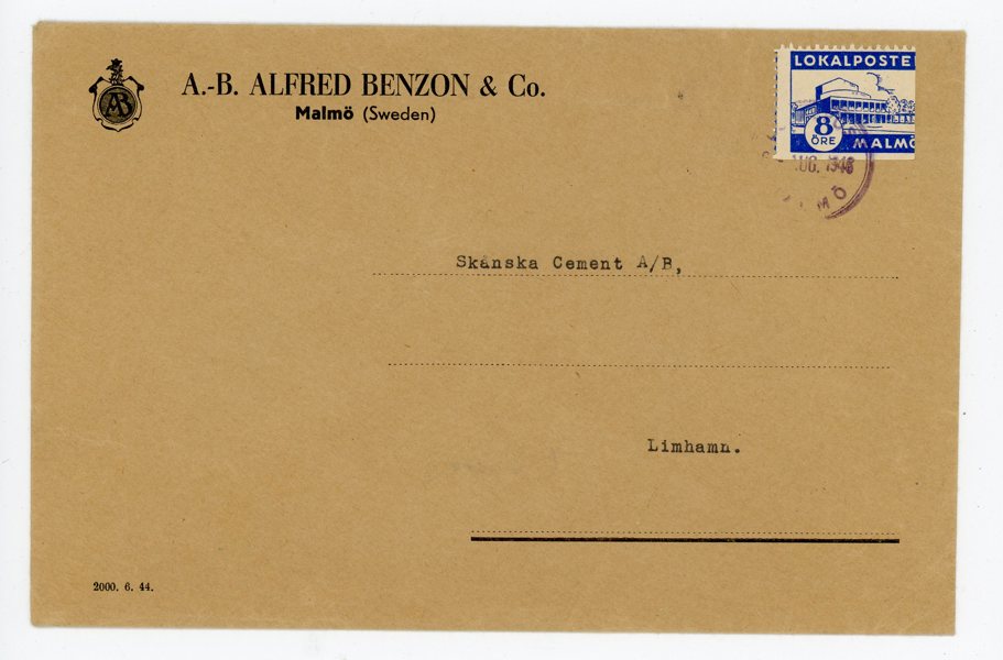 MALMÖ Lokalpost 8öre blå, Fel-perforerat ex på brev.