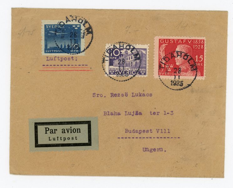 F231, 228 och 241C Luftpostbrev till Ungern, Tidaholm 28.11.25