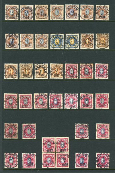 F61-64 "Öl-etiketter"; vacker lot 37ex mest lyx-stämplar.