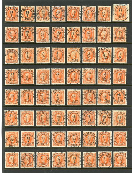 F57; 64ex med mest lyx-stämplar. 