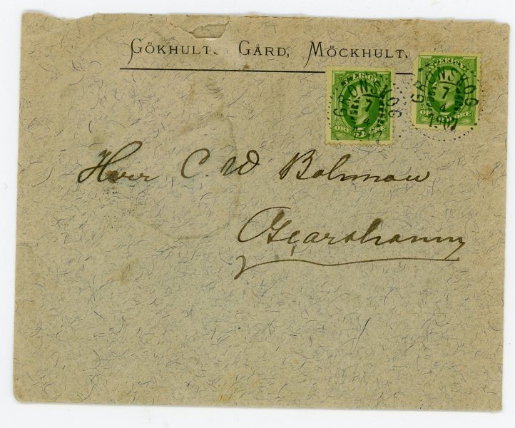 Grönskog 7.4.07, två vackra stämplar på medfaret brev.