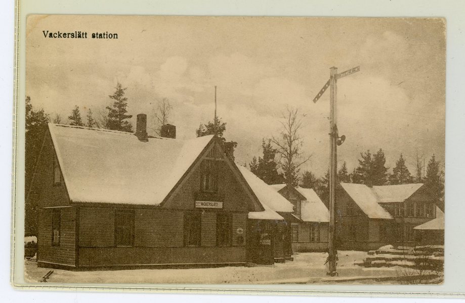VYKORT: Vackerslätt Järnvägs-station i snö, frank. - 24. Sällsynt!