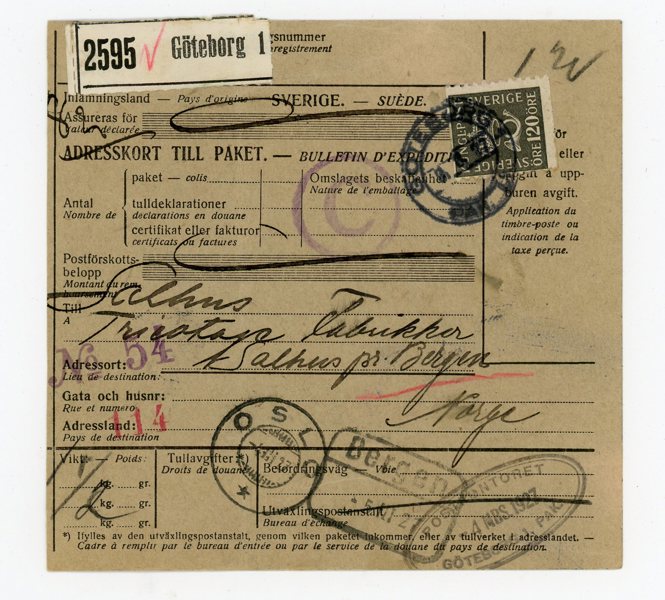 F171 SINGLE på paket-adresskort till Norge, Göteborg 8.3.17.