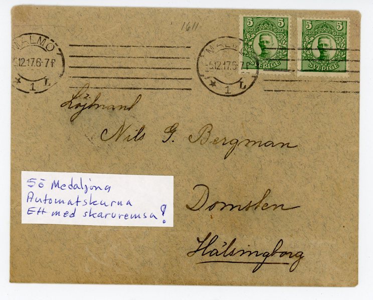 F79v Två ex AUTOMAT-SKURNA, ett ex med skarv-remsa, Malmö 5.12.17.