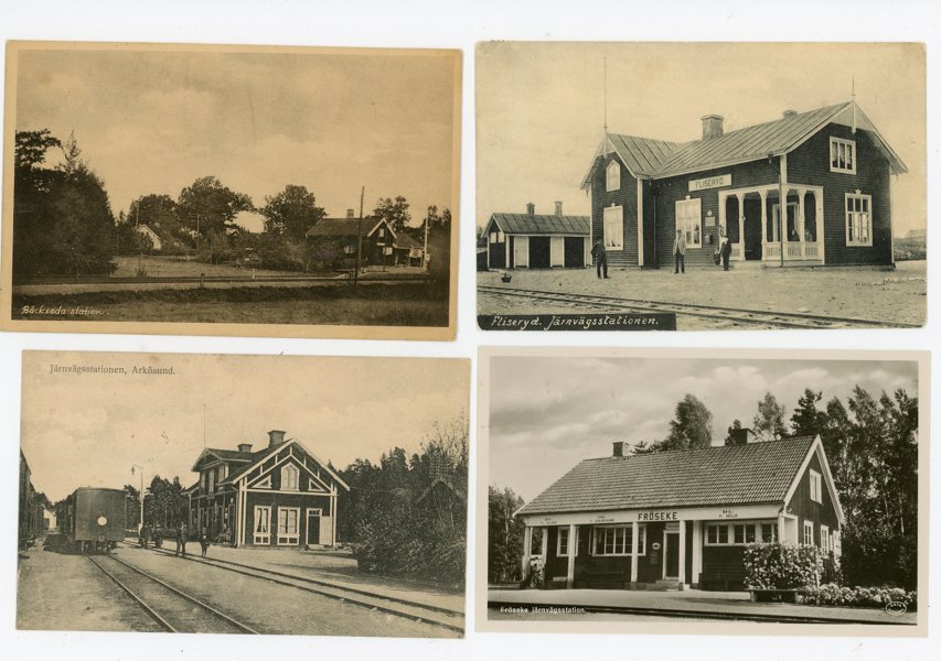 VYKORT: Fyra Järnvägs-stationer, alla frankerade.