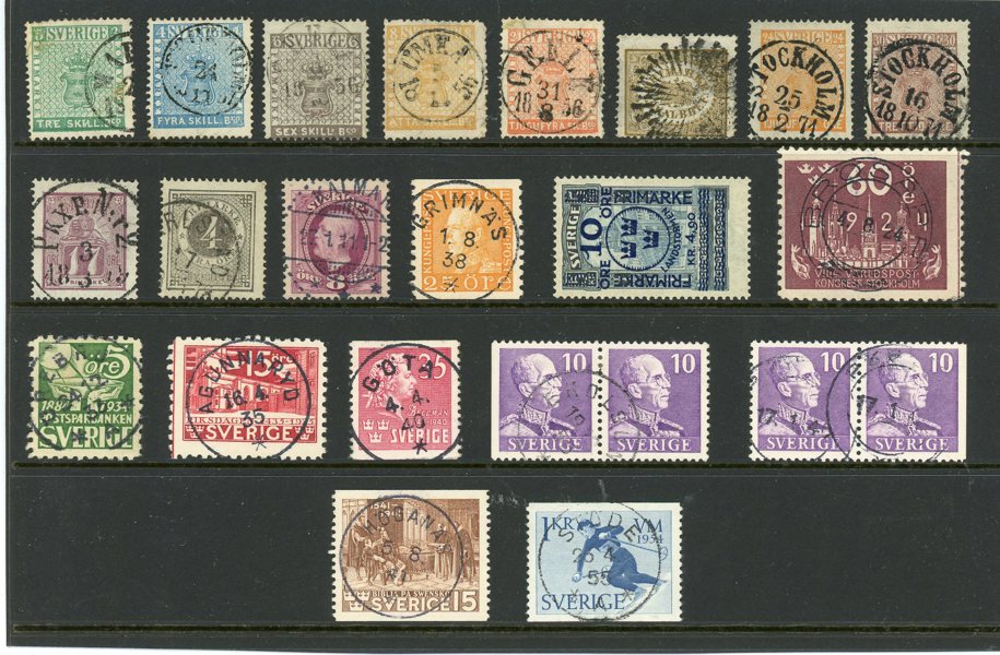 Samling 1855-1954 i SAFE-album, bla alla skillingar.