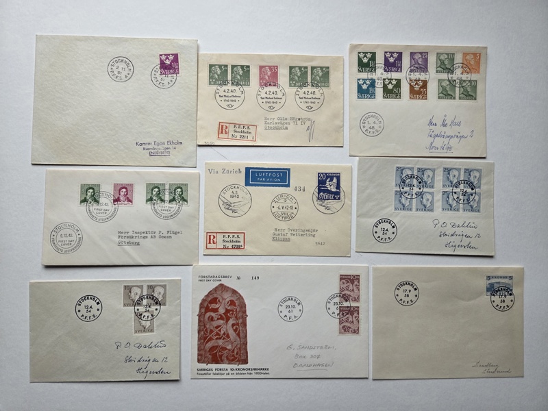 FDC: jätte-samling i 13st Postens bruna pärmar.