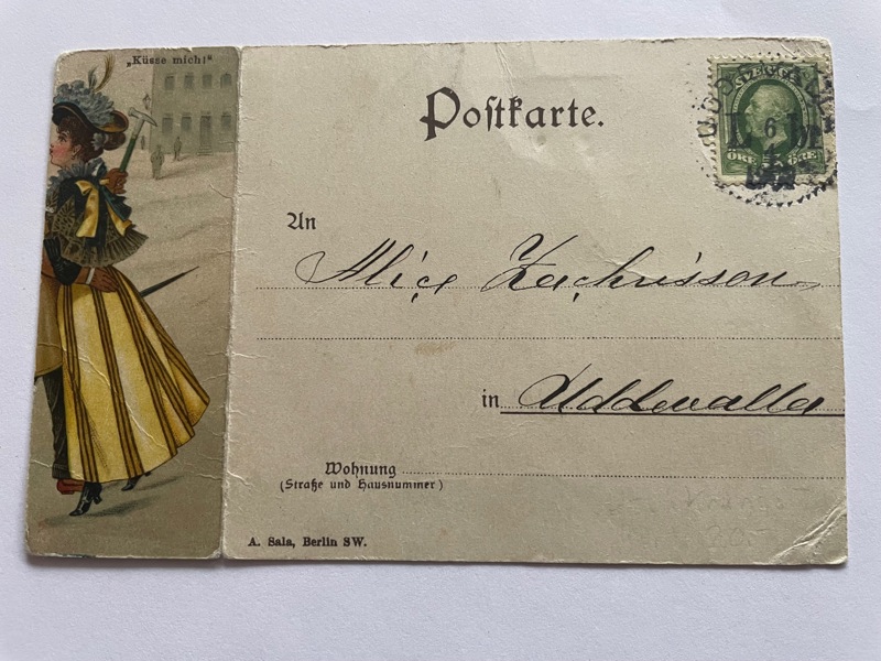 "Mekaniskt" viknings-kort, frankerat 1907