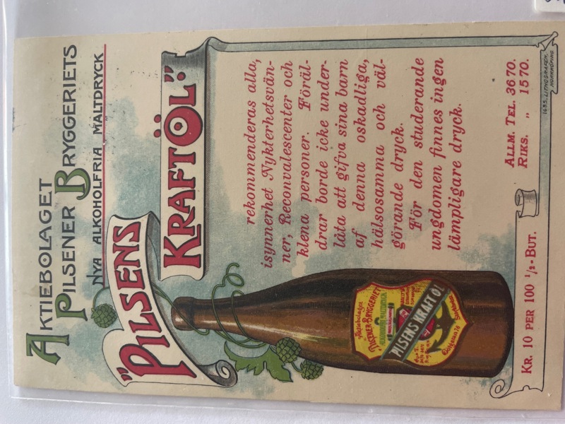 Reklamkort "Pilsens Kraftöl", frankerat 1904
