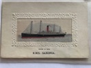 Båt; RMS Saxonia, vävd i silke, ofrank.