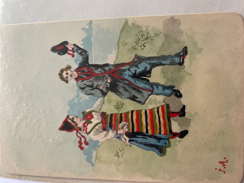 Handmålat Kartongkort, sign I.A, dat. 1901