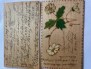 Trä-vykort; två ex varav ett med motiv med blommor.
