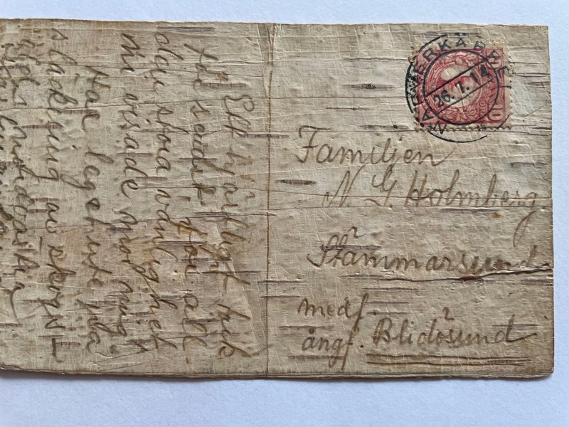 Näver-kort; F82 stämplad NÄFVERKÄRRET (!) 1914.
