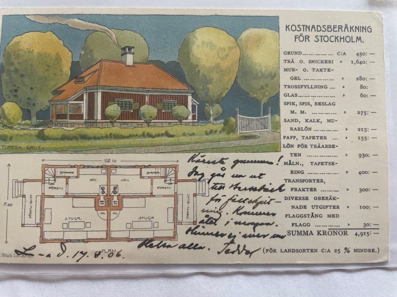Reklamkort för husbyggnad, frank. 1906.