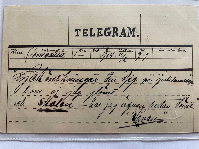 Handmålat; Telegram-blankett, på helsak 1904.
