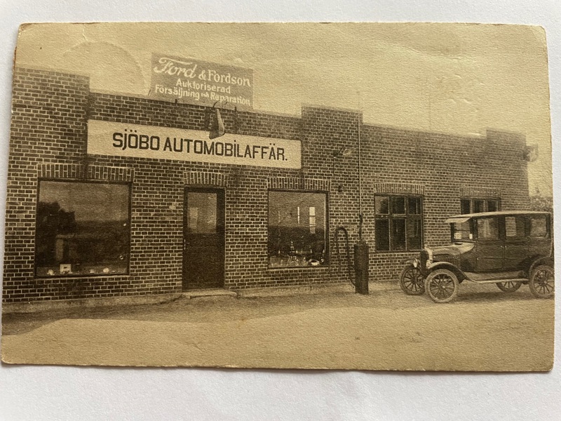 Sjöbo Automobil-affär, frank. 1923, äkta foto.