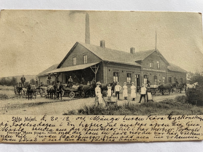 Söfde Mejeri, mycket folk, frankerat 1902