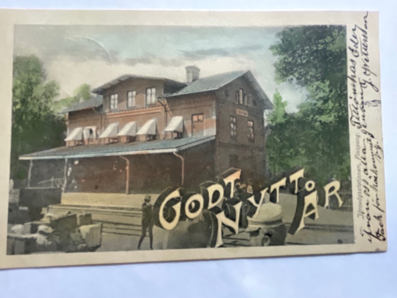 Järnvägs-stationen Finspong, "Godt Nytt År", frank. 1902