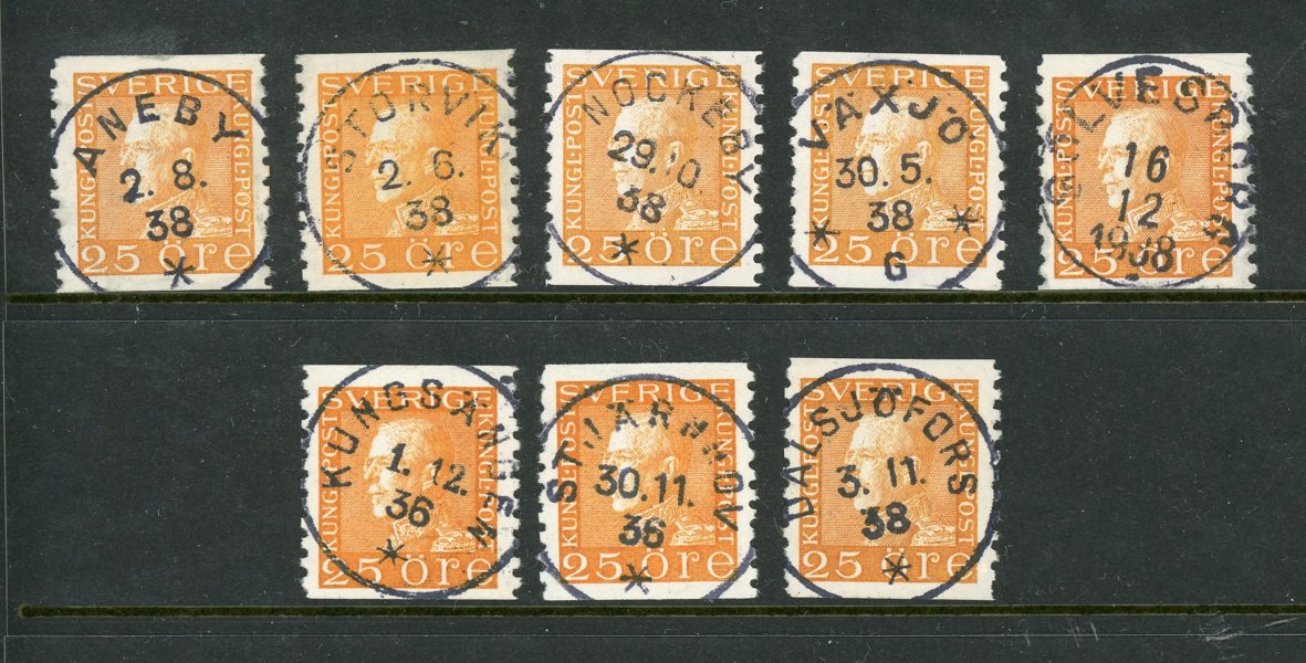 F184; åtta lyx-stämplade ex.