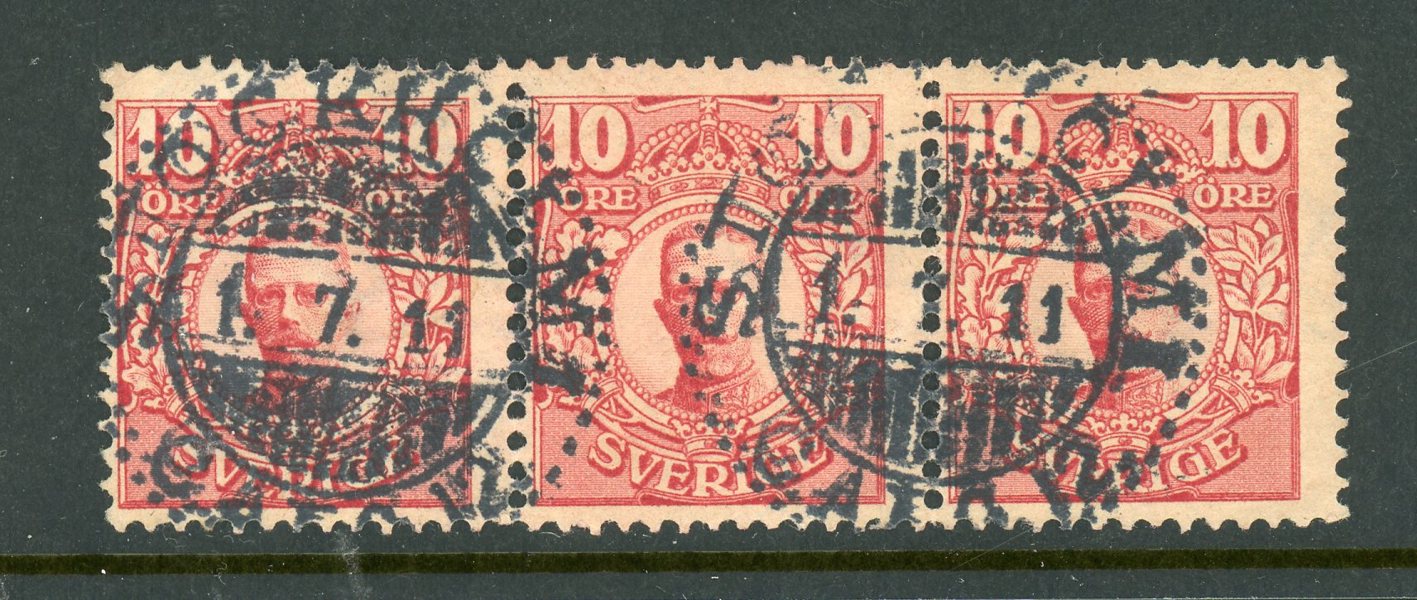 F76vm2, tre-strip med lyx-stämplar, Stockholm 1.11.11.