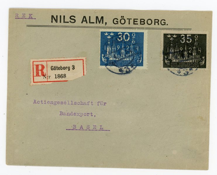 F 201, 202 Rekbrev till Schweiz, Göteborg 4.8.24, ankstpl.