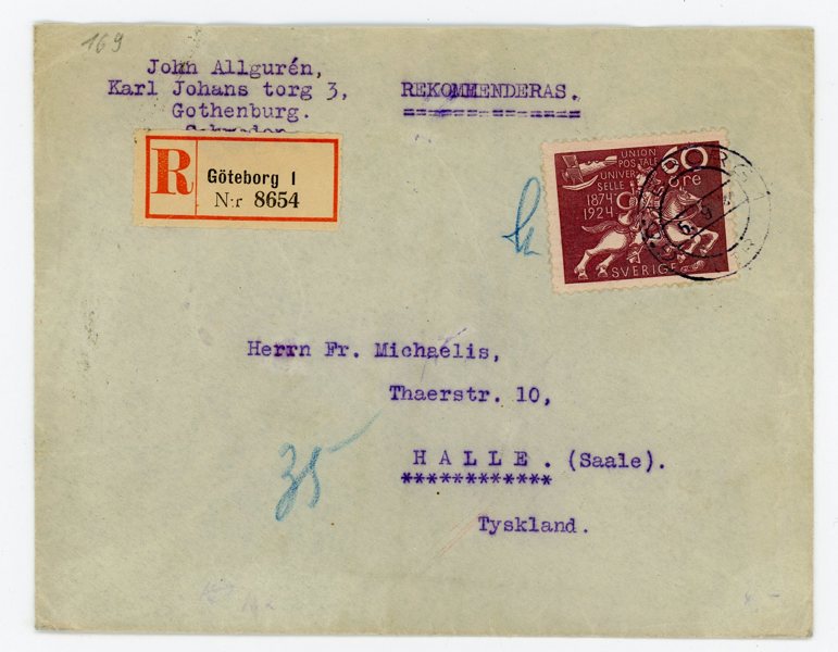 F221 Rekbrev till Tyskland, Göteborg 5.9.24, ankstpl.