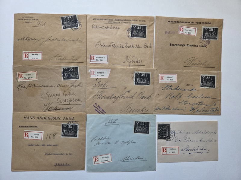 F202 9st inrikes brev, alla olika orter.