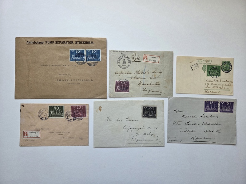 UPU 1924: sex försändelser till Utlandet.
