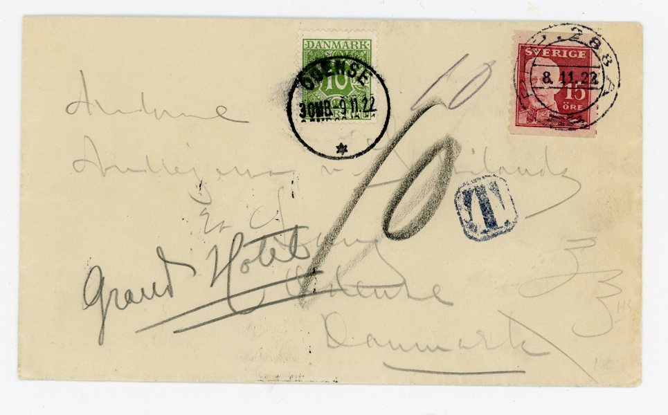 F150 Brev till Danmark, PKP 288A 8.11.22, lösenbelagt.