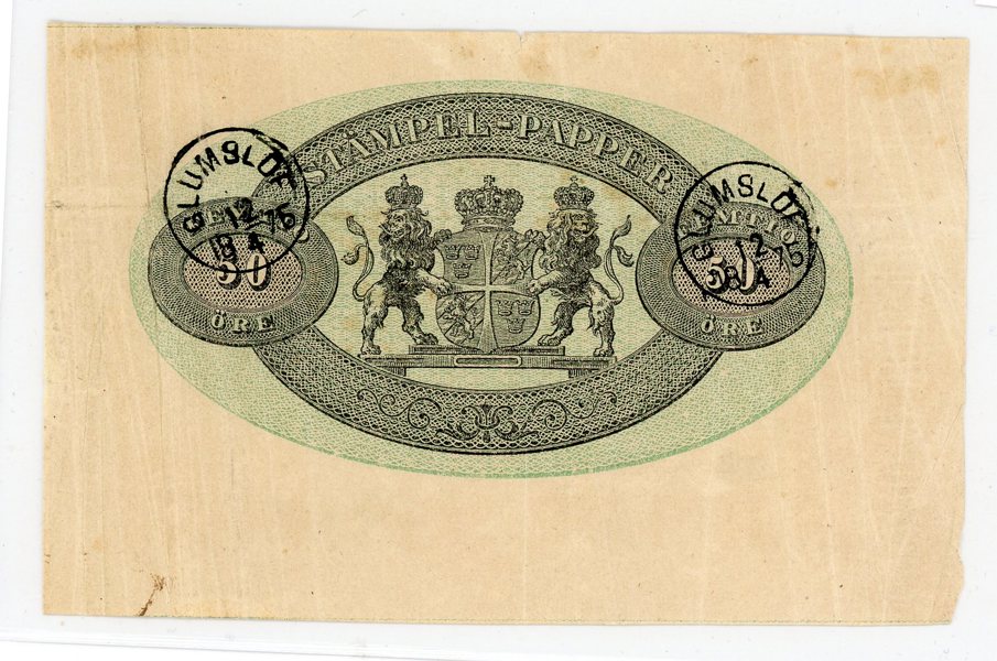 Glumslöf 12.4.75, två lyx-stämplar på stämpel-papper.