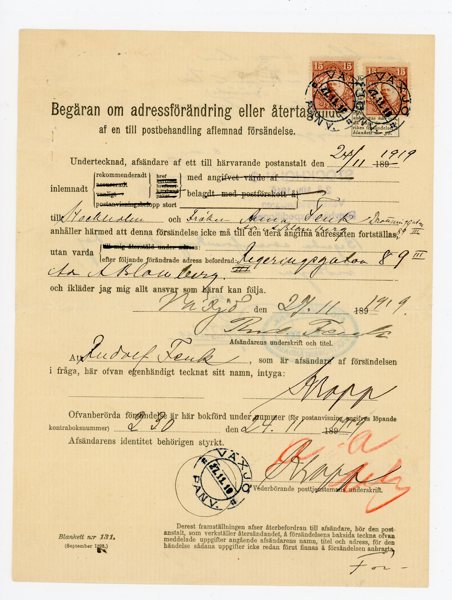 F84 (2ex) på Adress-ändring, Växjö 27.11.19.