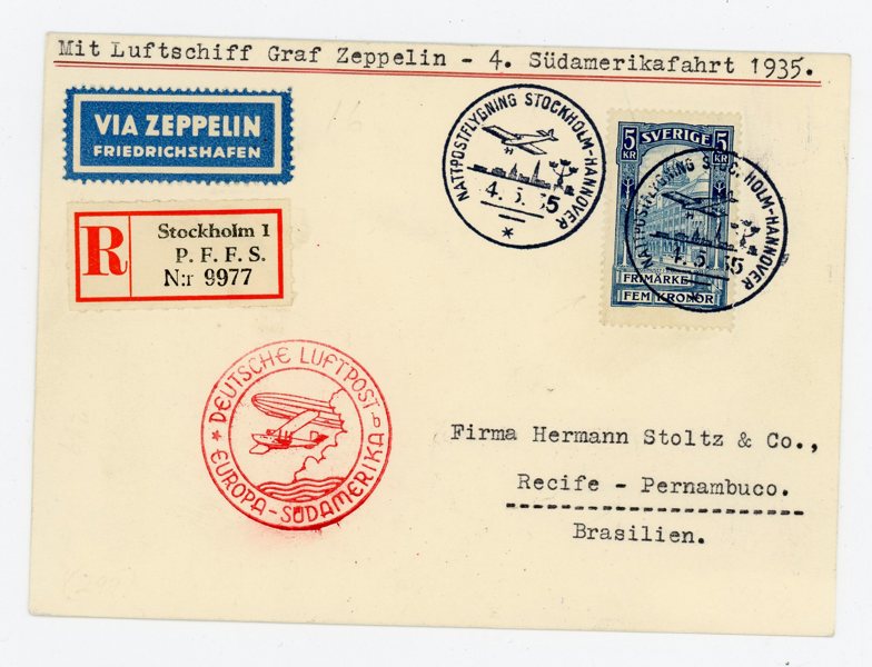 F65 SINGLE på Zeppelinkort till Brasilien 4.5.35.