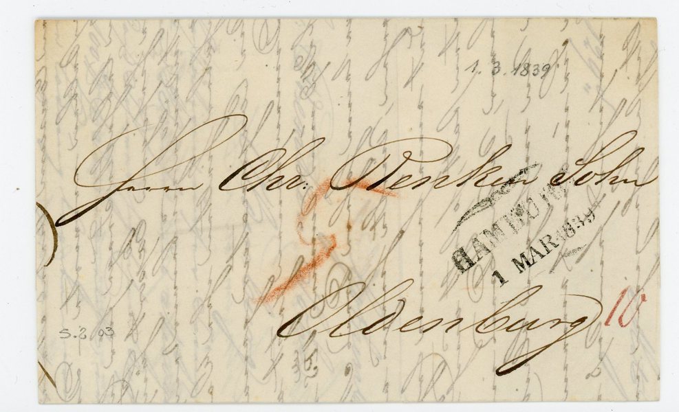 Förfil Utland: Brev från Göteborg till OLDENBURG 1839.