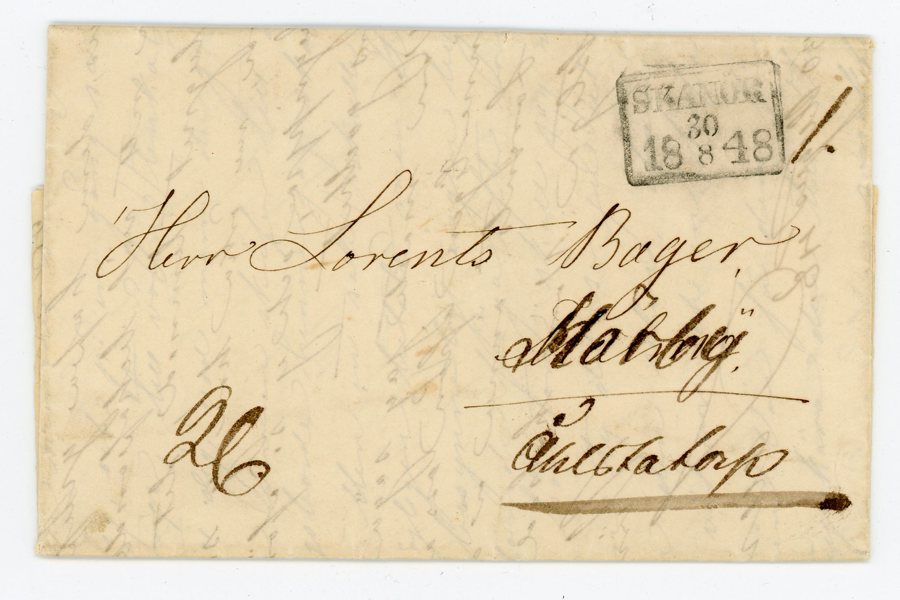 FYRKANT-Stämpel Skanör 30.8.48, lyxobjekt.