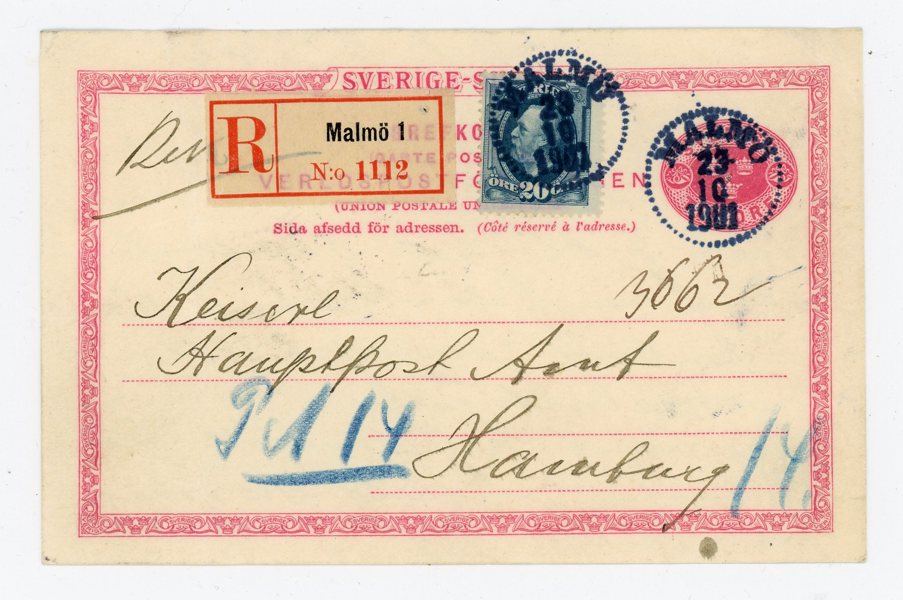 F56 på 10ö Kortbrev sänt REK till Tyskland, Malmö 23.10.01.