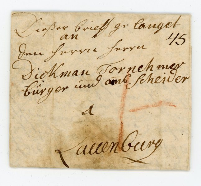Förfil Utland: Brev från Calmar  till Lauenburg 1784.