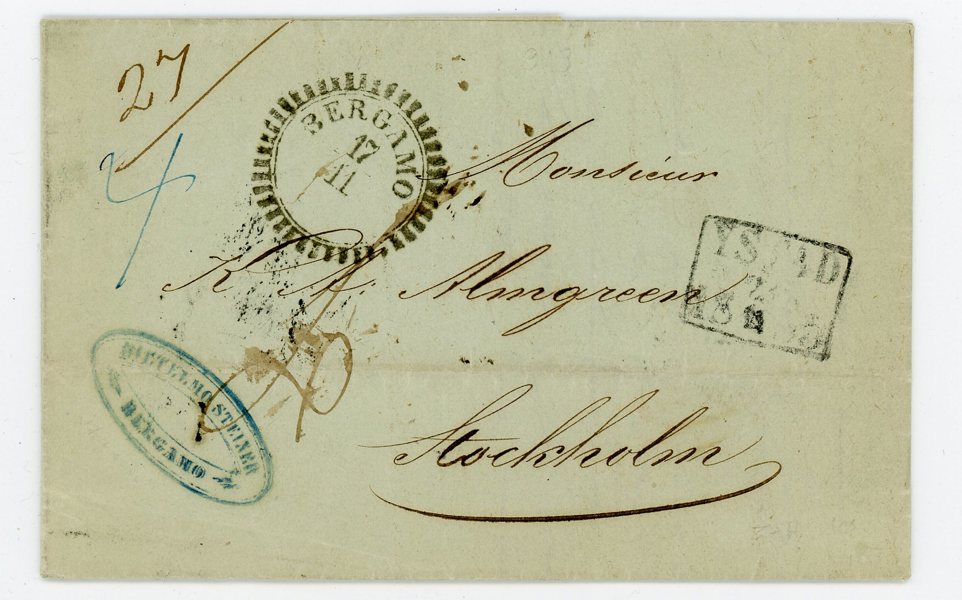 förfil Utland: Brev från Bergamo till Stockholm 1855.