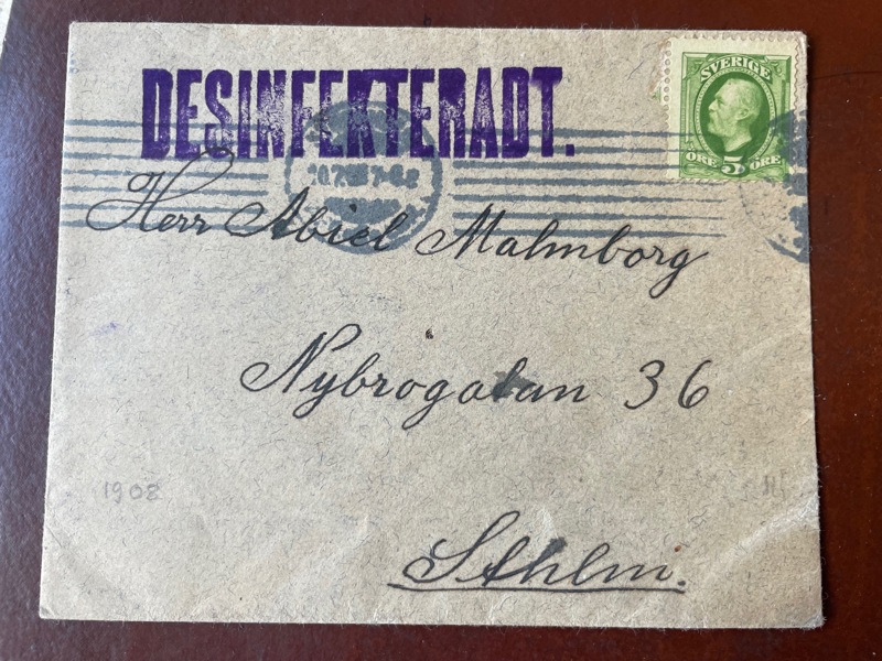 F52 på lokalbrev med stor DESINFEKTERAT stämpel, 